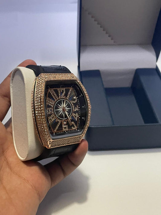 Vanguard Black Rose Gold Iced Frank Muller Watch