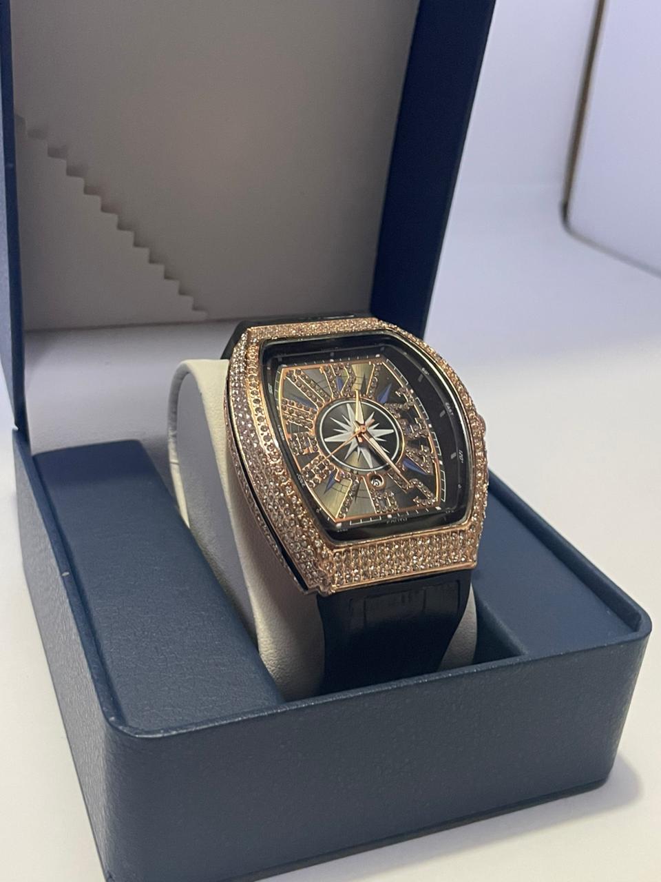 Vanguard Black Rose Gold Iced Frank Muller Watch