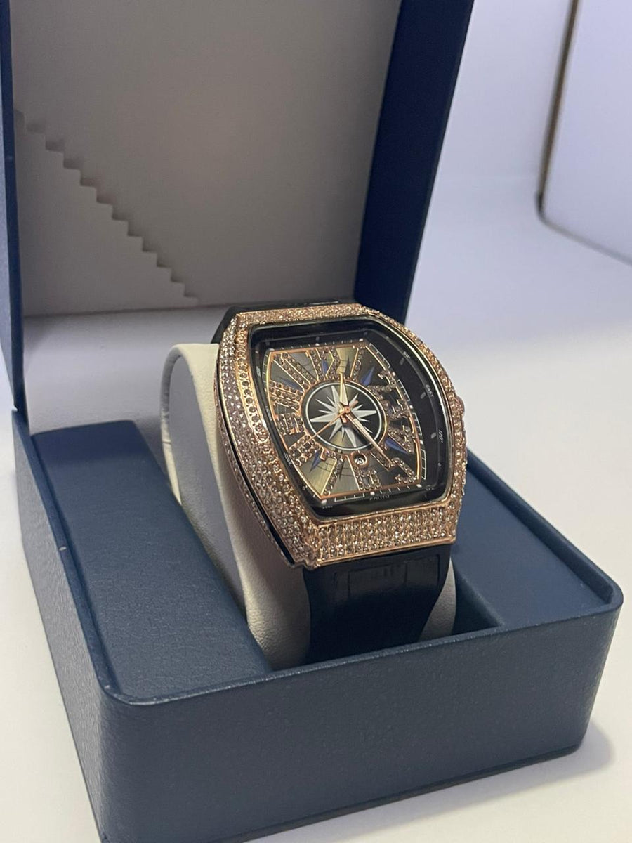 Vanguard Black Rose Gold Iced Frank Muller Watch