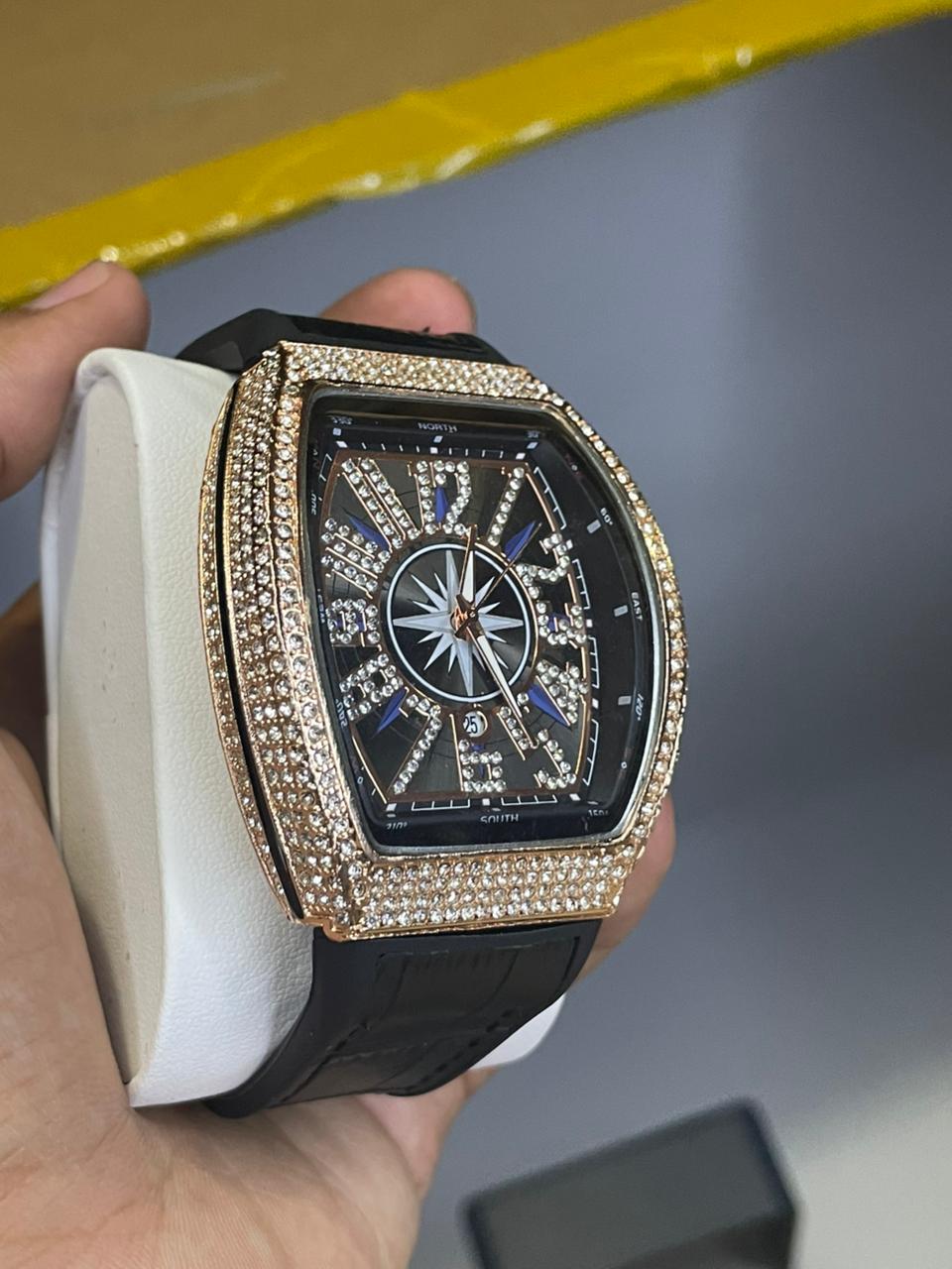 Vanguard Black Rose Gold Iced Frank Muller Watch