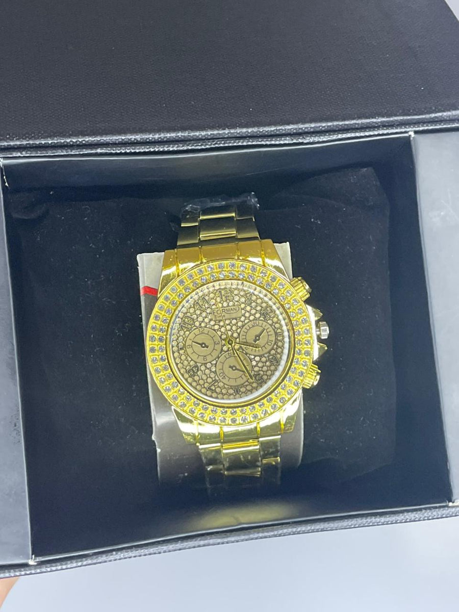 Royal Gold Diamond Luxury Watch ✨ Premium Golden Chain Wrist Watch For Men